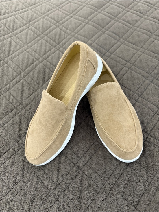 New! Chic Suede Feel Beige Loafers size 41/8 main image 12